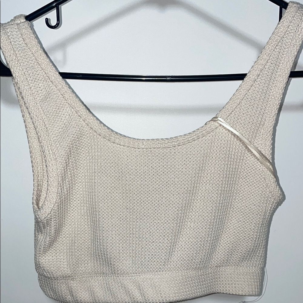 Cream Ribbed Buttoned Crop Tank Top - Picture 4 of 6
